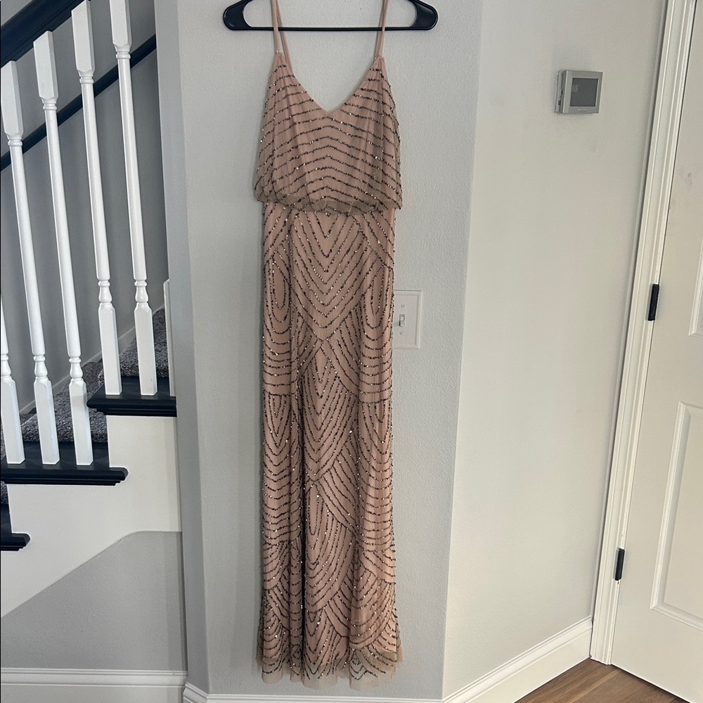 Adrianna Papell Blush Beaded Maxi Dress